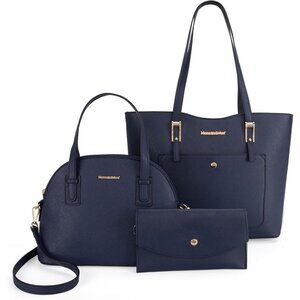 Women’s Navy 3PCS Purses Set - Tote Bag, Wallet & Shoulder Satchel Handbags